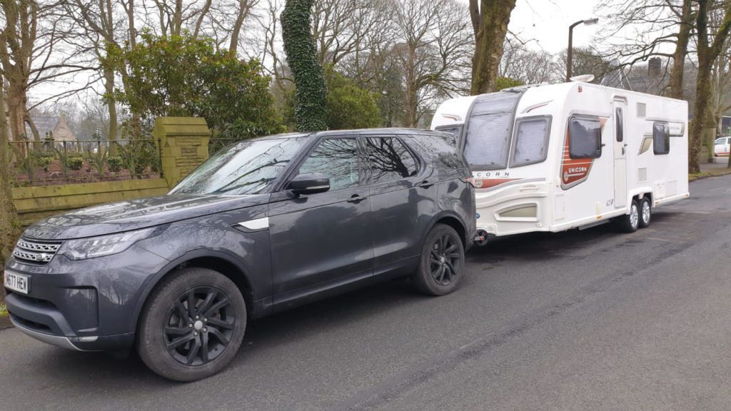 National Touring Caravan Buyer Range Rover towing a touring caravan